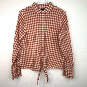 J. Crew brown plaid tie front shirt